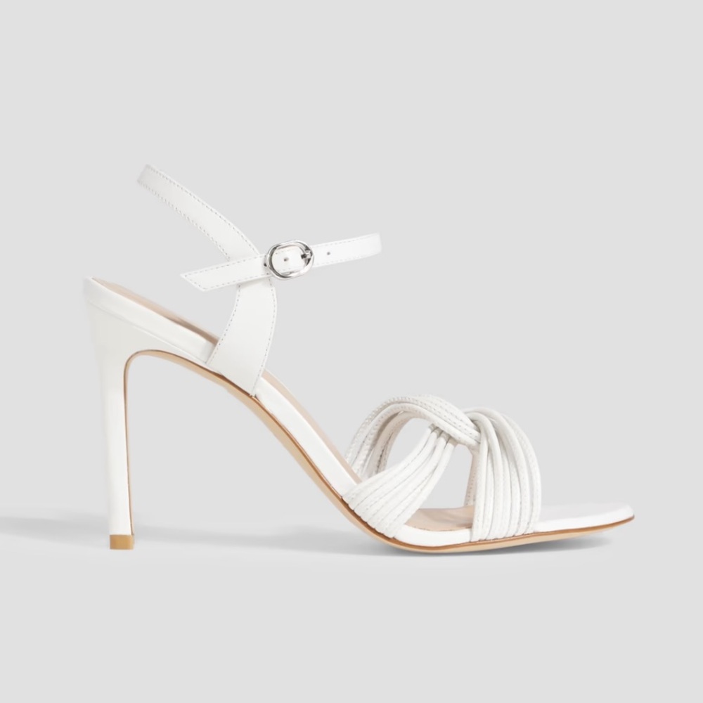 Stuart Weitzman Twist 95 Leather Sandal Heels in White Size‎ 8.5
